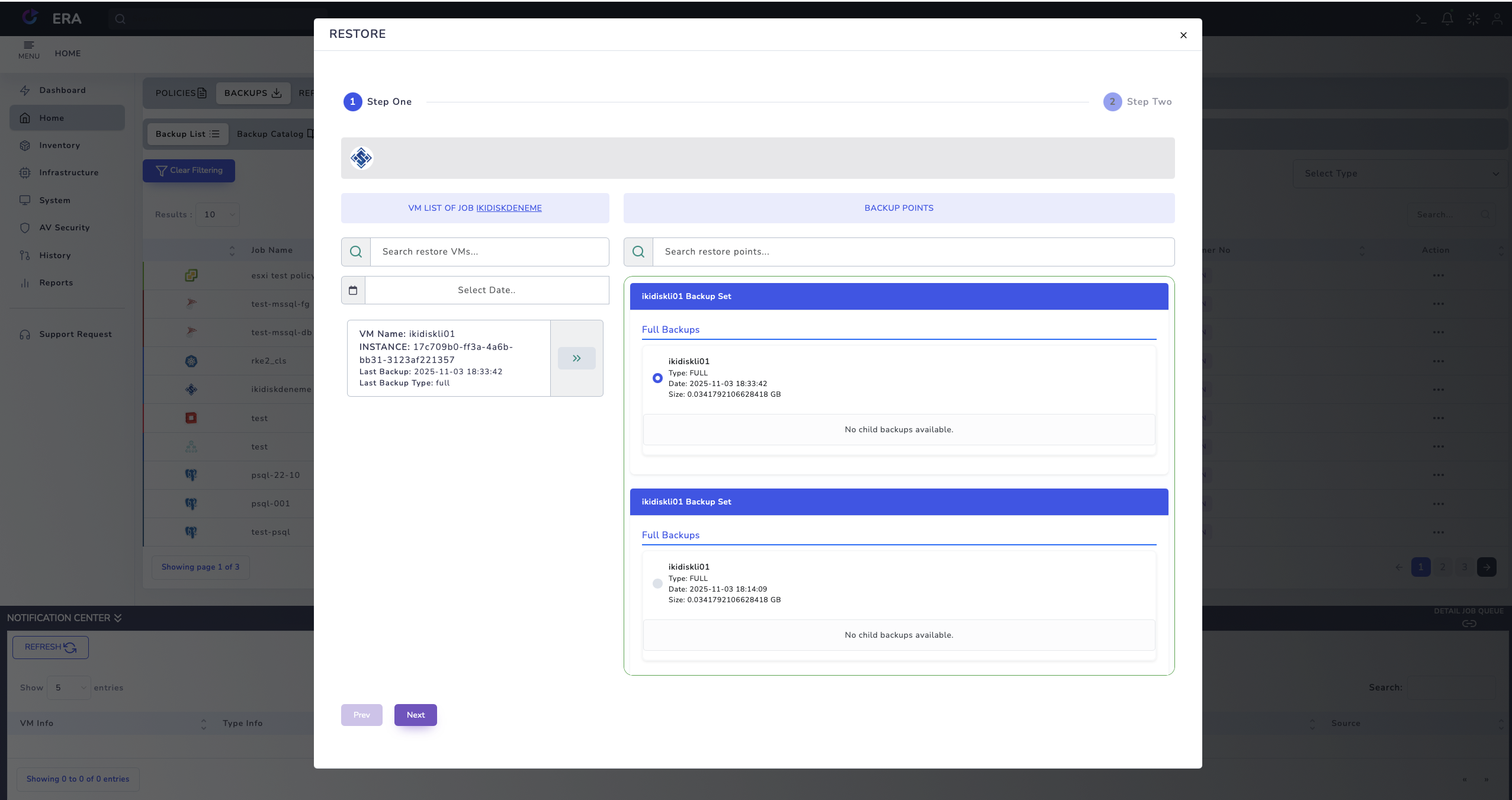 EraBackup Geri Yükleme Sihirbazı
