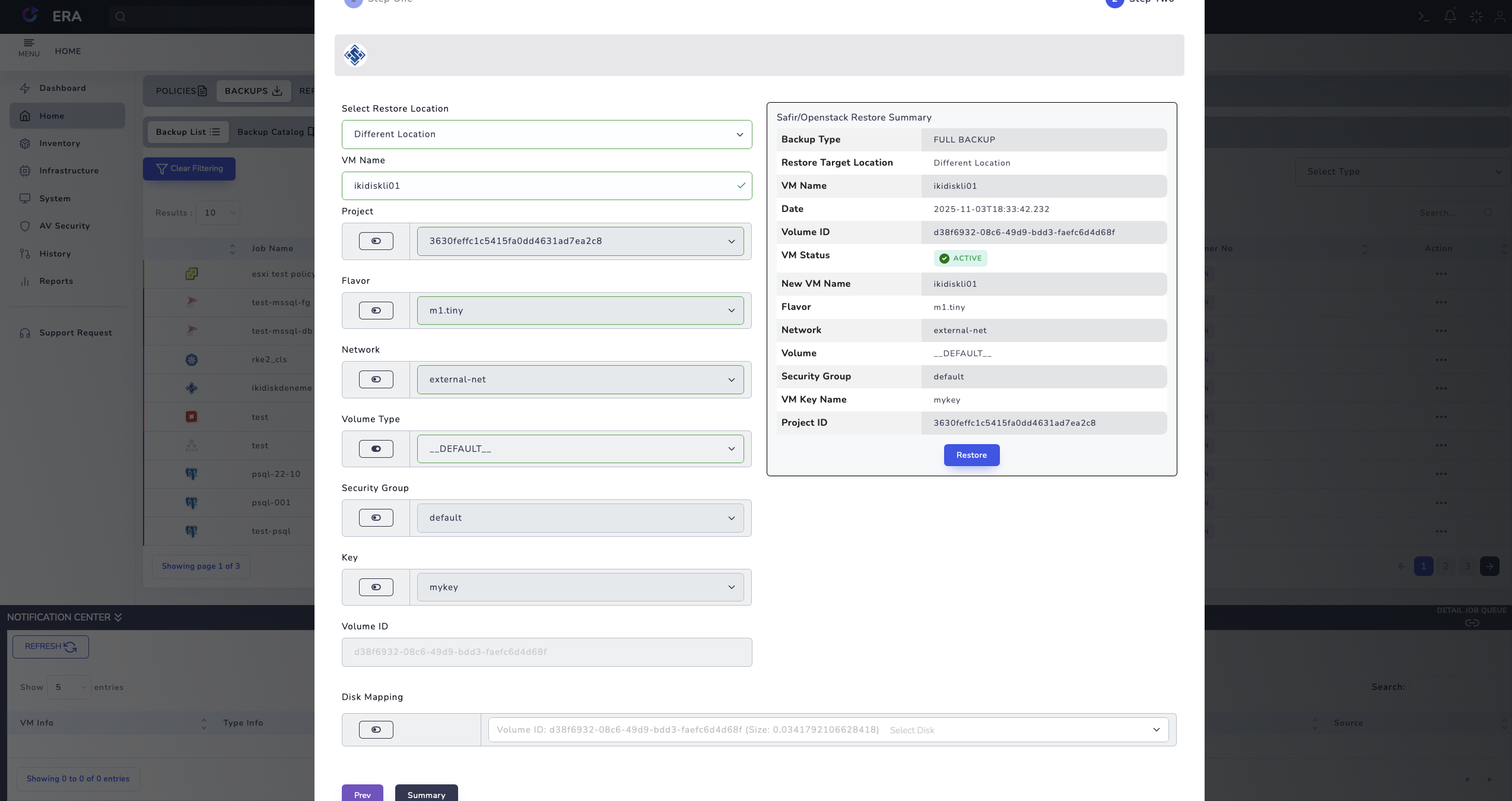 EraBackup Geri Yükleme Sihirbazı